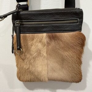 Diane Gail Bag Womens Leather Crossbody Shoulder Sling Springbok Fur Brown Tan